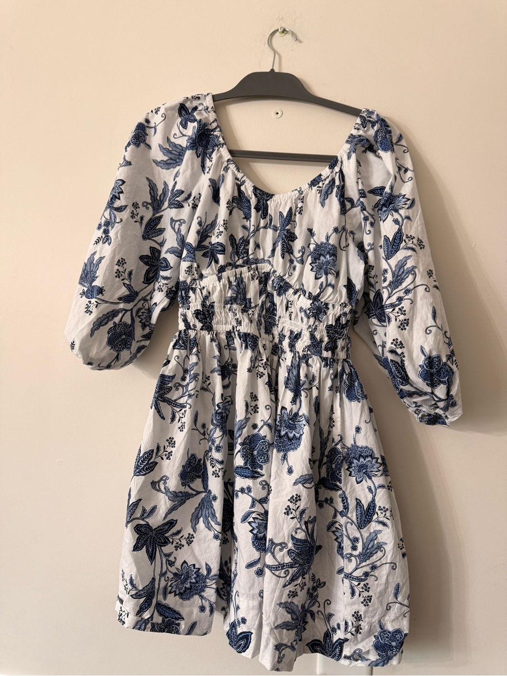 Blue Floral Puff-Sleeve Mini Dress - Picture 2 of 3